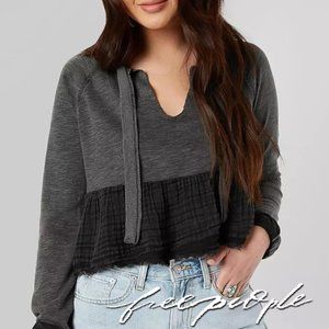 Like New! Free people charcoal grey long sleeve cropped top XS